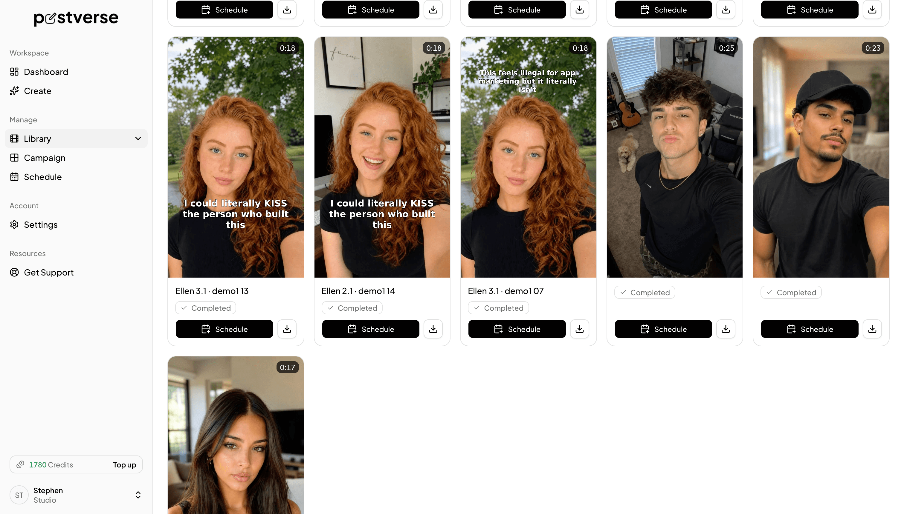Postverse Create flow generating a UGC reaction video from an uploaded product clip